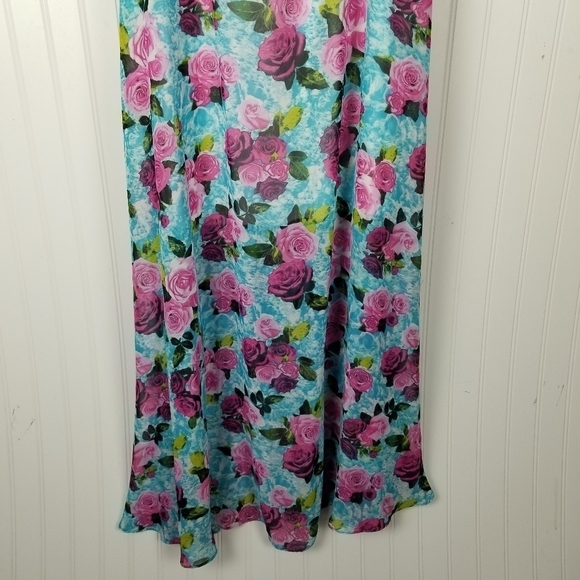 Betsey Johnson Off The Shoulder Floral Maxi Dress Size 14 Blue Roses Multicolor - Picture 11 of 12